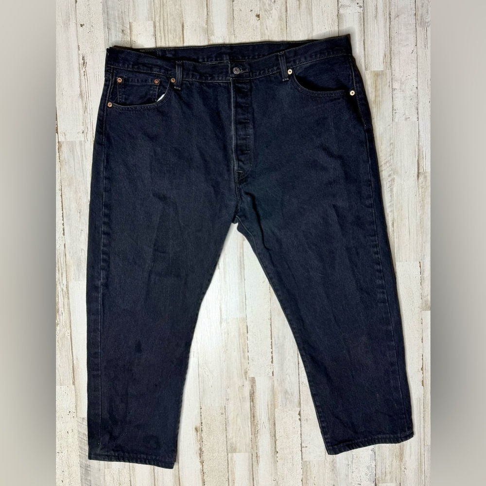 Levis 501 Straight Jeans Women's Size 42x32 Button Fly Stretch Denim Black - Picture 2 of 10